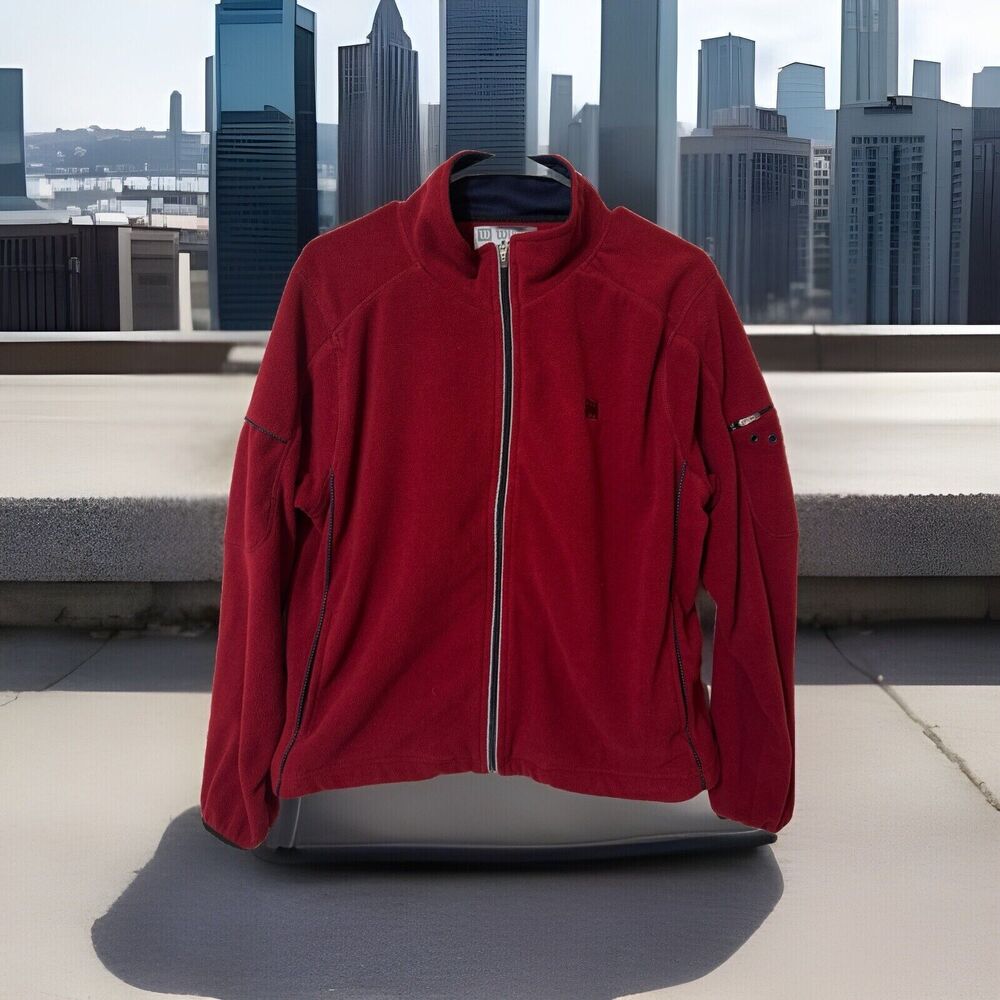 Vintage 90s Wilson Full‎ Zip Athletic Fleece Hoodie  Red Jacket - Womens XL